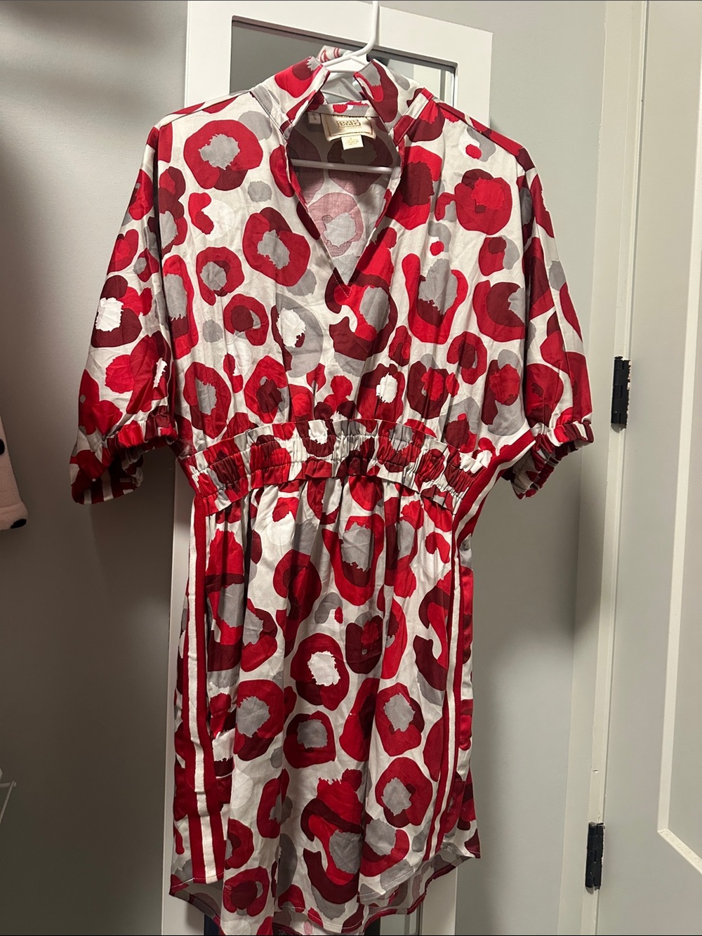 Red Floral Cinched-Waist Mini Dress